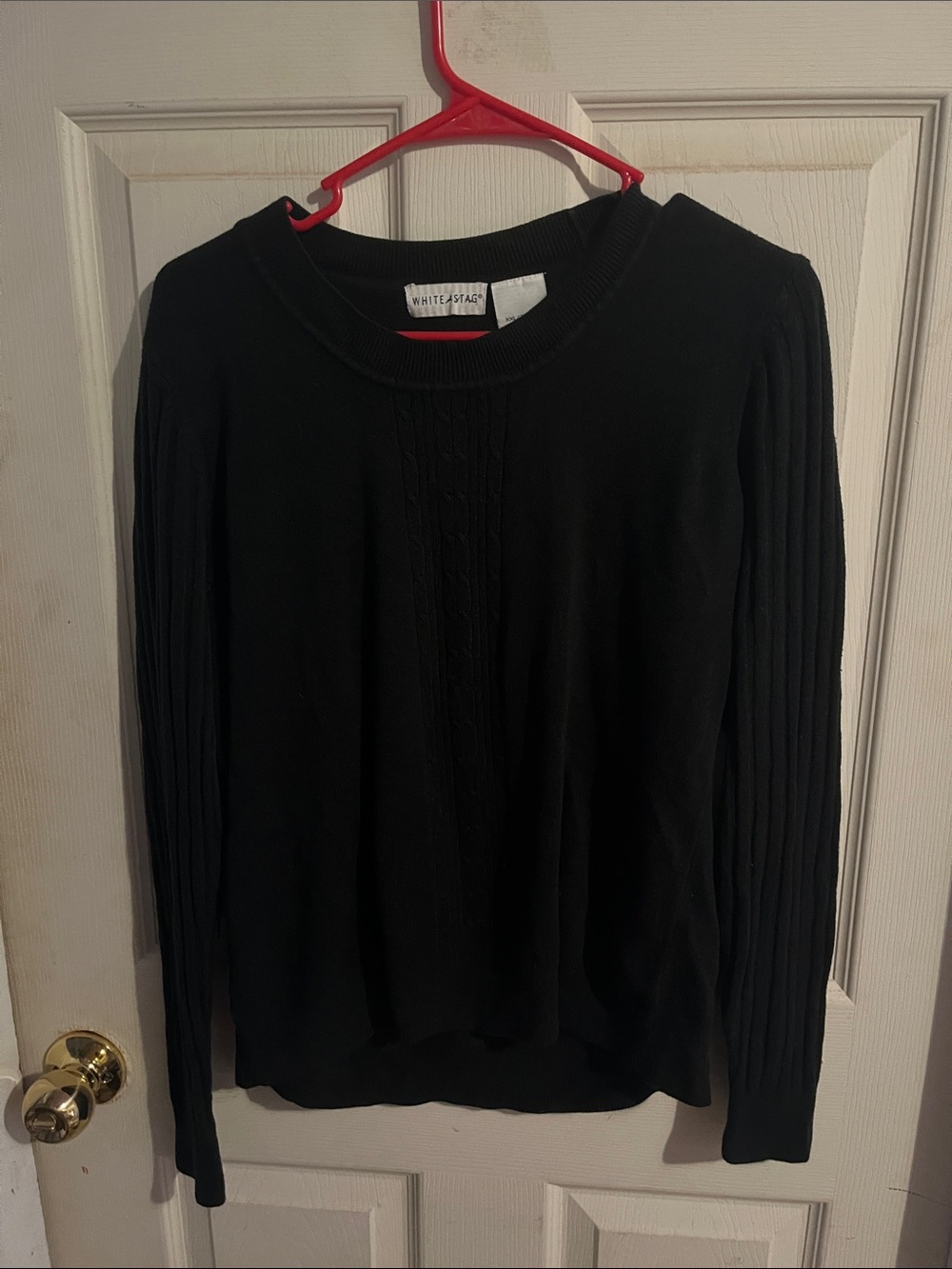 White Stag Black Ribbed-Sleeve Crewneck Sweater